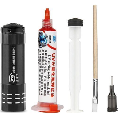 10CC UV Curable Solder Mask Ink PCB Paint Prevent Corrosive Arcing Soldering Paste Flux Red Oil Rework Tool