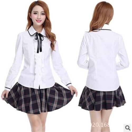 2020 Version Women Suit Cosplay Costumes Student Girls School Uniform Skirt Plaid Lace Navy Sailor Clothing Dress Short Sleeve