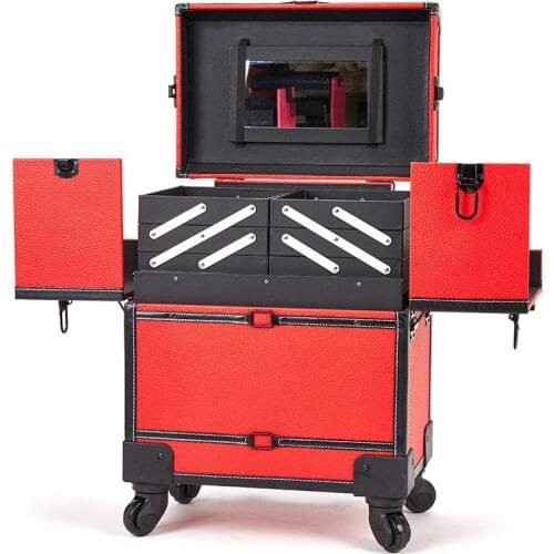 9%Large Size Aluminum Alloy Cosmetic Organizer Multi-layer Beauty & Makeup Storage Trolley Case Travel Toiletry Trunk