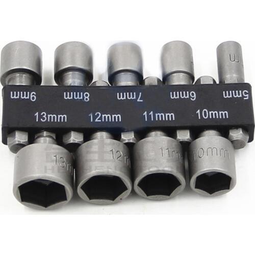 9pcs Hexagonal Powerful Socket Post Tool 5-13mm Screwdriver Wind Batch Socket Wrench Strip Sleeve Set Hand Tool Accessories