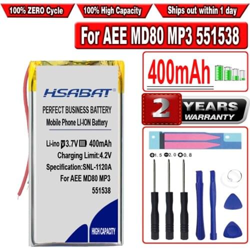 HSABAT 400mAh 551538 Battery for AEE MD80 MP3 551538 headset