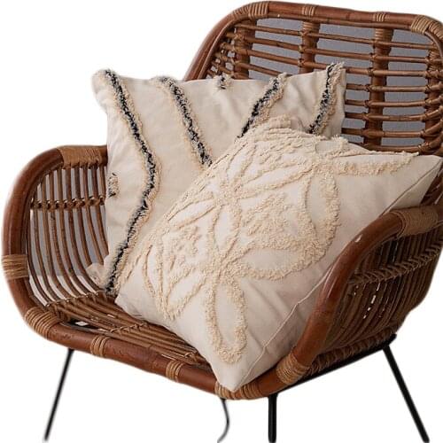 Beige Cushion Cover Vintage Cotton Linen Floral Moroccan Style Pillow Cover 45x45cm Pillowcase for Seat Chair Home Decoration