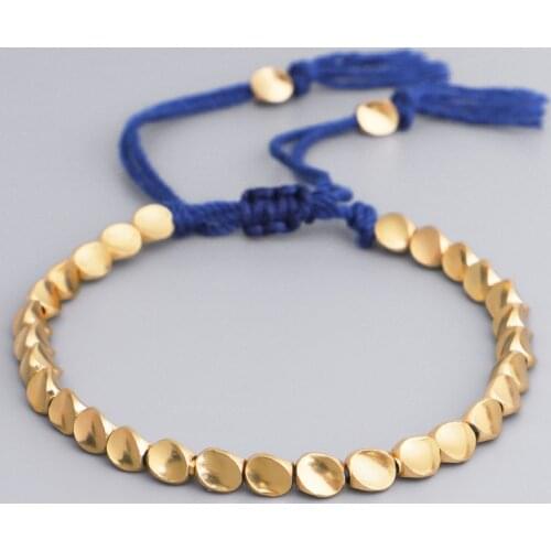 Handmade Tibetan Copper Bead Bracelet for Women Adjustable Rope Chain Men Bracelets Gold Color Braided Boho Vintage Jewelry Gift