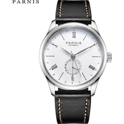 Parnis Wrist Watch Men Round Bussiness Casual Leather Waterproof Clock Mechanical Automatic Watches Relogio Masculino 2020 gift