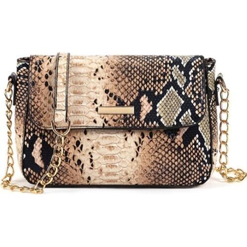 Foreign trade female bag new 2020 fashion one shoulder messenger snake skin pattern long chain small square bag mobile phone bag