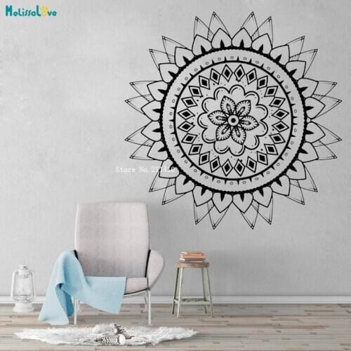 Exquisite Devout Mandala Yoga Wall Decals Window Sticker Ying Yang Self-adhesive Flower Meditation Hindu Studio Décor YT3876