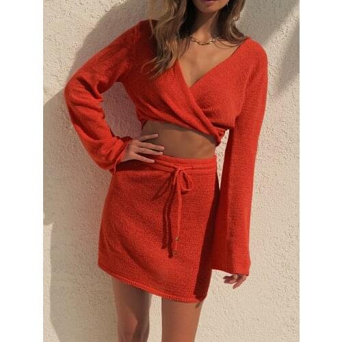 Crop Tops And Lace Up Bottom Mini Skirts Suit 2021 Spring Autmn Sweatshirt Women Set With Skirt Solid Slim Ladies Skirts M0530