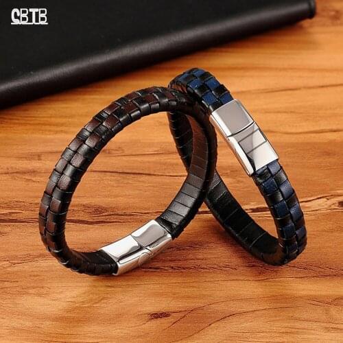 Simple and Unique Couple Jewelry Two-color Leather Braided Bracelet Stainless Steel Accessories Buddha Bracelet Gift Wholesale
