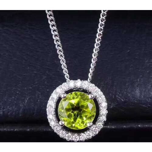 Natural green peridot Pendant natural olivine pendant 925 sterling silver Fashion elegant Simple small round girl gift jewelery