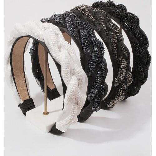 Lalynnly Simple Yarn HairBands For Women Baroque Handmade Weave Beads Braid Elastic Headband Accessories Hair Headpieces F3381