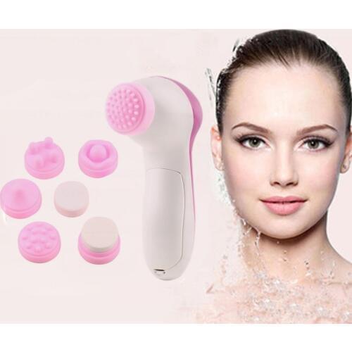 Hot Selling 1Pack 6 in 1 Face Care Massager Multifunction Electrical Facial Cleansing Brush Spa Operated Kit Big Sale