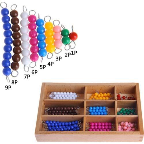Montessori Mathematics Material 1-9 Beads Bar in Wooden Box Early Preschool Toy