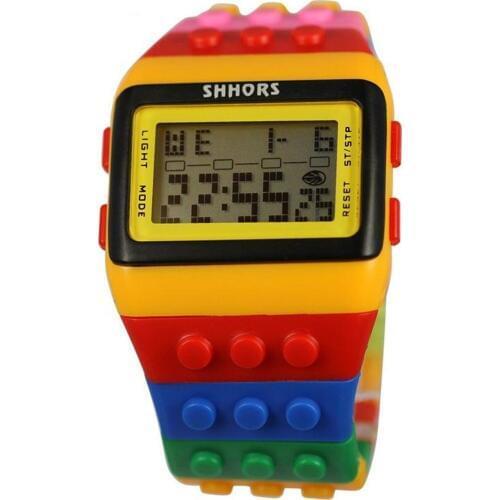 Fashion Colorful Building Blocks Digital Watch with LED Light Stopwatch Alarm Function for Kids Birthday Christmas Gift