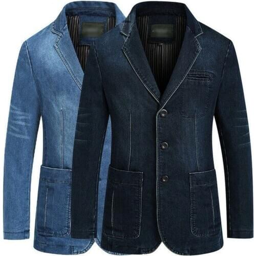 Mens Denim Suit Blazer Button Casual Jeans Coats Formal Outerwear Tops Jackets S-4XL Plus Size New 2021