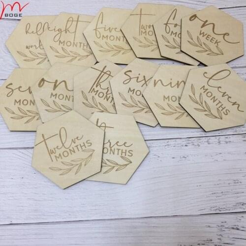 Set of 14 Hexagon Baby Milestone Plaques Baby Milestone Wooden Discs Baby Milestone Cards Blocks