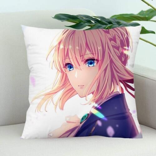 Pillow Cover Bedroom Home Office Decorative Violet Evergarden Pillowcase Square Zipper Pillow Cases Satin Soft