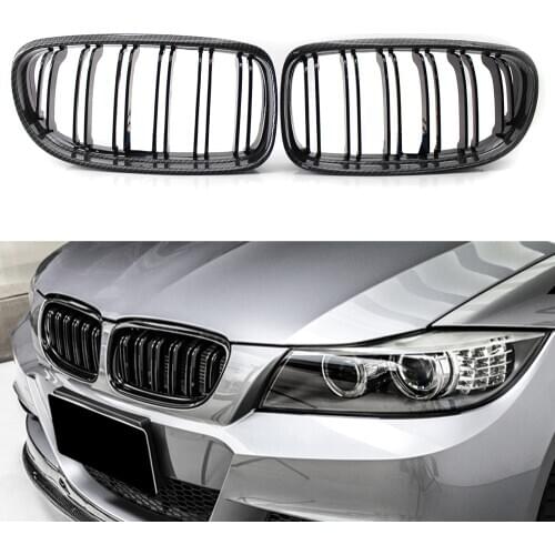 A Pair Car Front Bumper Grill For BMW E90 E91 3 Series 320i 325i 328i 330i 2009-2012 Carbon Fiber Look Front Kidney Grille