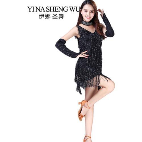 New Latin Dance Dress Suspenders Tassel Stage Performance Costumes Latin Dance Practice / Competition Sling Rhinestone Clothing