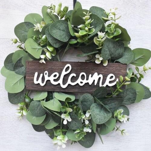 Welcome Wreath Door Decoration Plastic Eucalyptus Leaf Artificial Garland Fake Plants Wedding Party Home Decor Hanging Ornament
