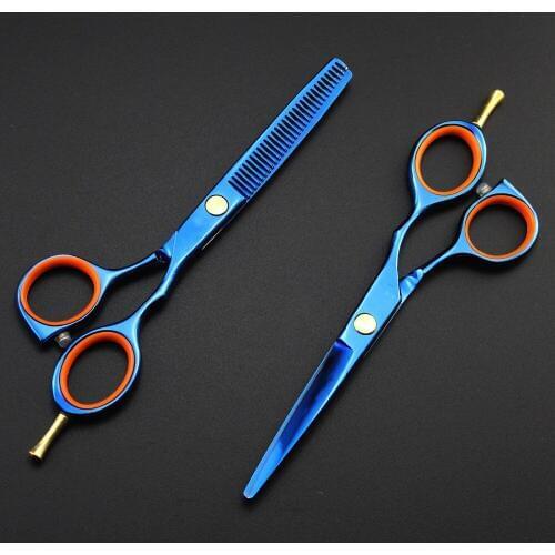 Custom-made professional 440c alloy 5.5 blue cut hair scissors cutting barber thinning scissor shears hairdressing scissors set