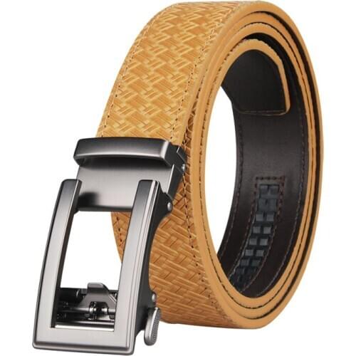 Brand Brown Leather Belt for Men Luxury Brand Fashion Automatic Buckle Ratchet Belts Comfort Click Leather Belt Male