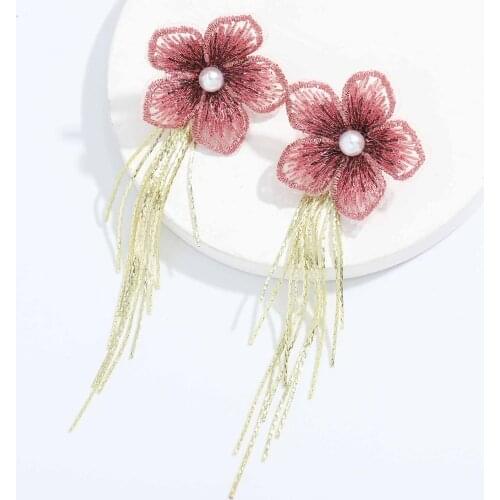 Dvacaman Newly Bohemian Weave Cotton Thread Flower Drop Earrings for Women Vintage Long Gold Color Metal Tassel Earrings Jewelry