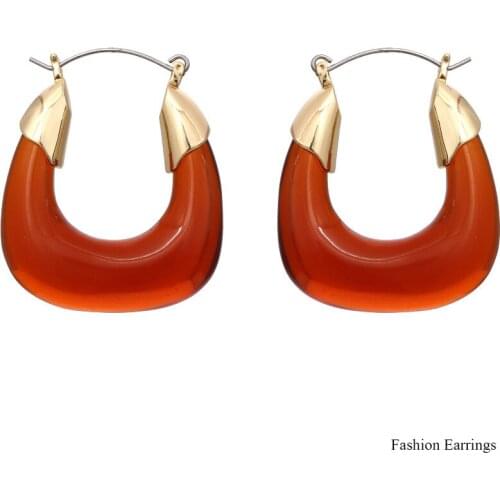 New Fashion Women Earrings 2021 Trend Amber Color Resin U Shape Personality Creativity Earrings Jewelry Accessories For Women