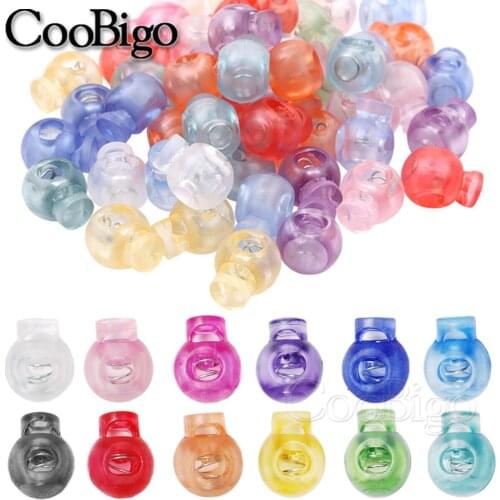 100pcs Plastic Cord Lock Stopper Toggles Spring Toggle Clip for Bag Garment Shoelace Accessories Transparent Clear Colorful