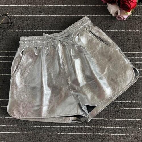 2021 Spring Summer Fashion Luxury Women Patent SheepSkin Genuine Leather Shorts Pants 3 Color Plus Size