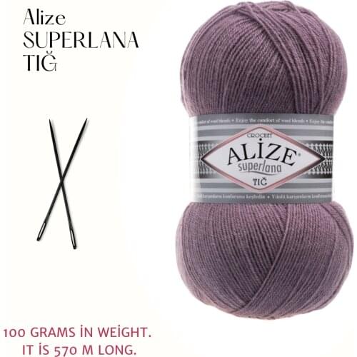 Alize Superlana Tig Yarn, Crochet Yarn, Wool blend Yarn 25% Wool - 75% Acrylic, Acrylic Classic yarn, Superlana Tıg