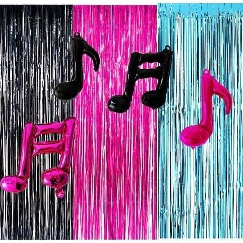 Birthday Decorations Party Photo Backdrop, Party Decorations Fuchsia Black Teal Foil Curtains/Music Note Balloons for