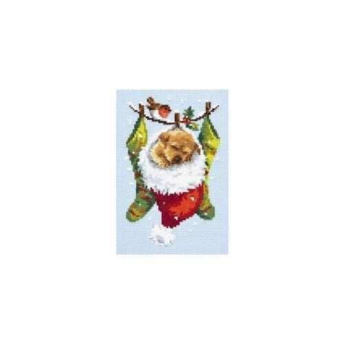 The puppy on the Christmas stocking cross stitch 11CT 18ct 14ct cotton thread embroidery DIY handmade needlework