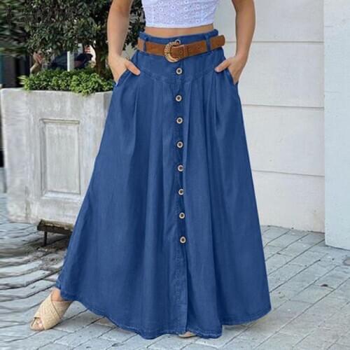 ZANZEA Stylish Womens Skirts Casual Buttons Down Faldas Saia Elegant Party Skirts Jupe Spring High Wasit Solid Long Skirt