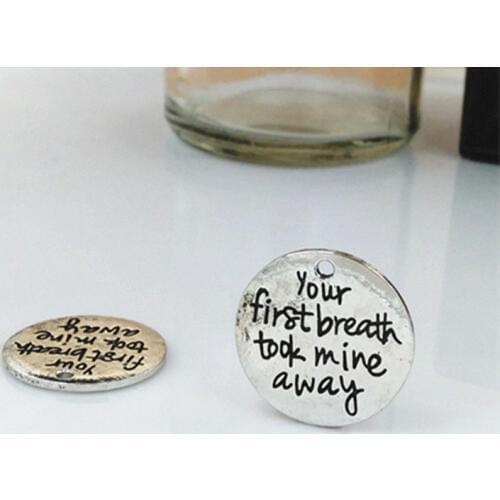 Factory Price 10 Pieces/Lot diameter 22mm Antique Silver Plated Letter Printed inspiration charm For Jewelry Making