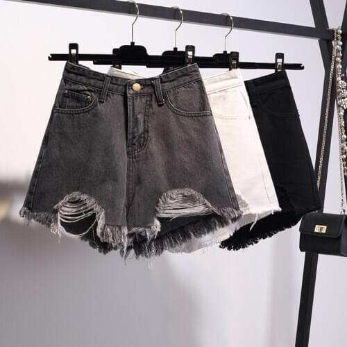 Hole Raw edge denim shorts women summer 2020 new fashion street Casual loose thin high waist large size female Jeans hot Short
