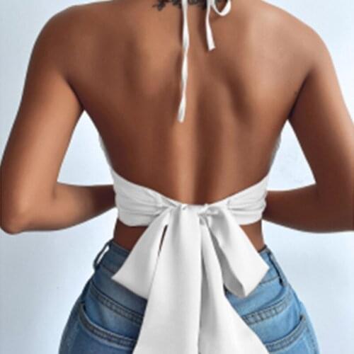Women Fashion Sexy Black Chic Tight Fit Deep Sleeveless 2021 Summer New V Neck Plain Halter Halter Halter Vest Female Y2k Top