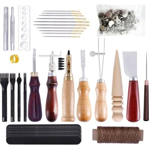 1SET Professional Leather Craft Tools Kit Hand Sewing Stitching Punch Carving Work Saddle Groover Set Accessories DIY