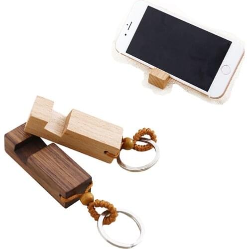 1pc Creative Lightweight Slim Design Wooden Mobile Phone Stand Holder Stand Pendant Keychain