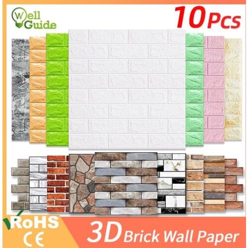 8pcs 3D Marble Wall Paper Brick Wall Stickers Waterproof DIY Self-Adhesive Decor For Bedroom Kids Room Living Room Wallpaper