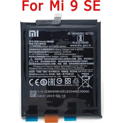 100% Original For Xiaomi Mi 9 SE Mi9 9SE Battery BM3M 2970mAh Batteries Li-lon Built-in Batteria Replacement Repair Spare Parts