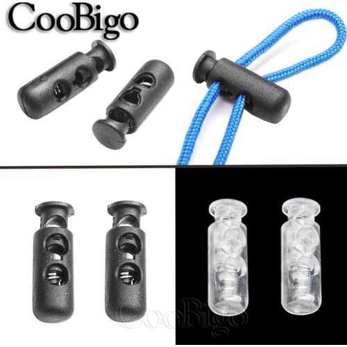100pcs Cord Lock Stopper Cylinder Barrel Plastic Toggle Clip Black/Transparent 2 Hold Drawstring Shoelace Garment Accessories