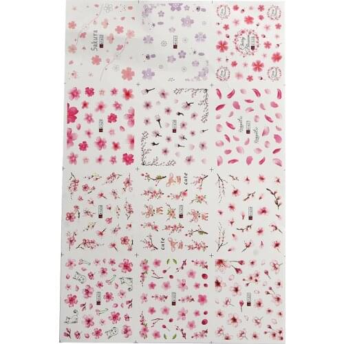 12pcs Spring Flower Stickers For Nails Sunflowers Water Transfer Decals DIY Leaf Nail Art Watermark Manicure Design