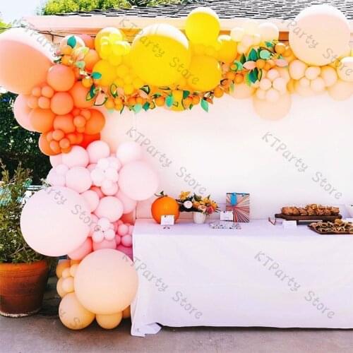 150pcs Matte Orange Yellow Balloons Garland Arch Wedding Decoration Engagement Party Anniversary Decor Doubled Cream Peach Arch