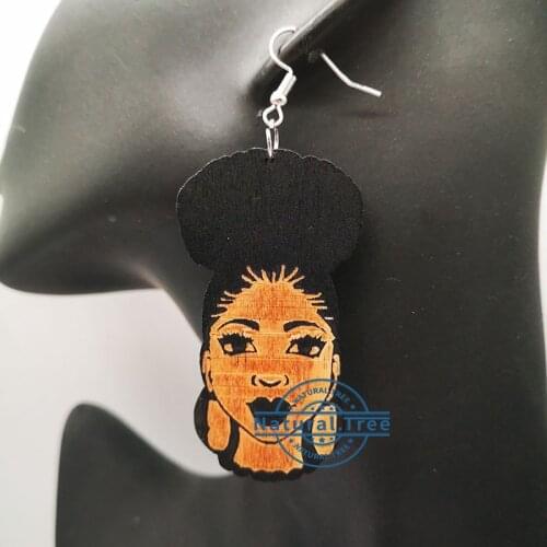 Free shipping! Engraved black Afro Wooden Earrings