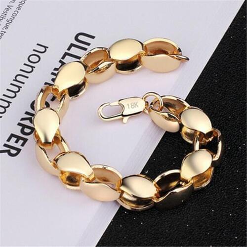 Free Shipping Golden 18 K Chain Bracelet 8MM Mens Personality Atmosphere Simple Bracelet 20CM