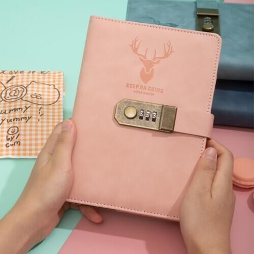 B6 Password Lock Notebook Creative 2021 Elk Planner Organizer Kawaii Note Book Personal Office Travel Journal Diary DIY Handbook