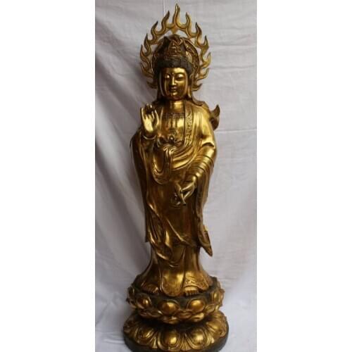 Fast shipping USPS to USA S2473 120CM Huge Chinese Asian Buddhism Bronze Gilt Kwan-Yin Guan Yin Goddess Statue