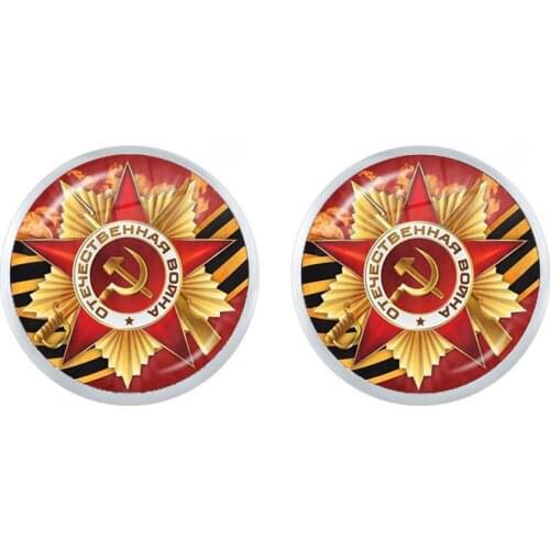 CCCP USSR Soviet Army Red Star Stud Earrings 12mm Glass Cabochon Art Round Russian Badges LOGO Jewelry Women Girls Gift Whosale