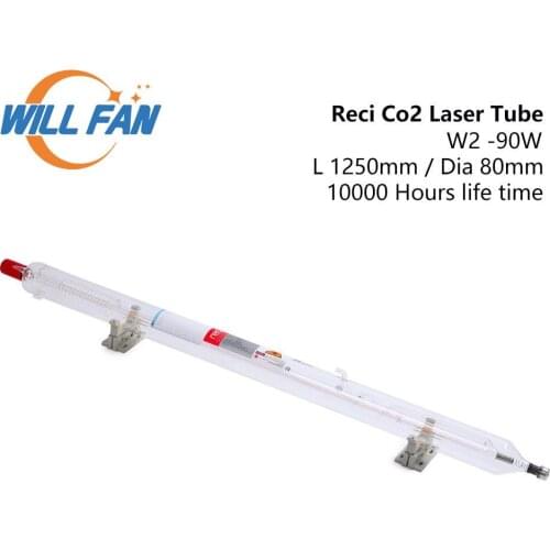Will Fan Reci W2 80w 90W Co2 Laser Tube Length 1250mm Diameter 80mm For Laser Engraving Cutter Machine 10000 Hours Glass Pipe