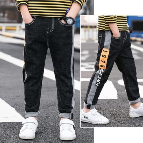 IENENS Kids Boys Straight Jeans Fashion Letter Jeans Children Denim Long Pants Bottoms Spring Autumn Baby Boy Casual Trousers